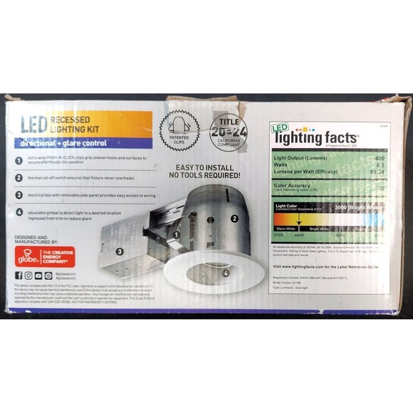 Globe Commercial Electric 4" LED Recessed Lighting Kit, Directional, Glare ctrl - Picture 2 of 5